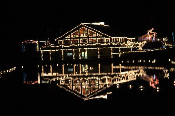 The Nature Center all lit up with Christmas Lights